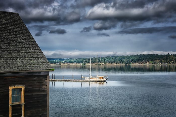 nautical scene of boat moored at Coupeville Wharf