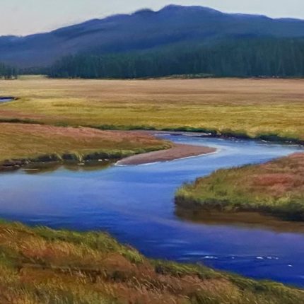 raffle painting of Gibbon River, pastel on paper, by oil painter Linda Lillegraven